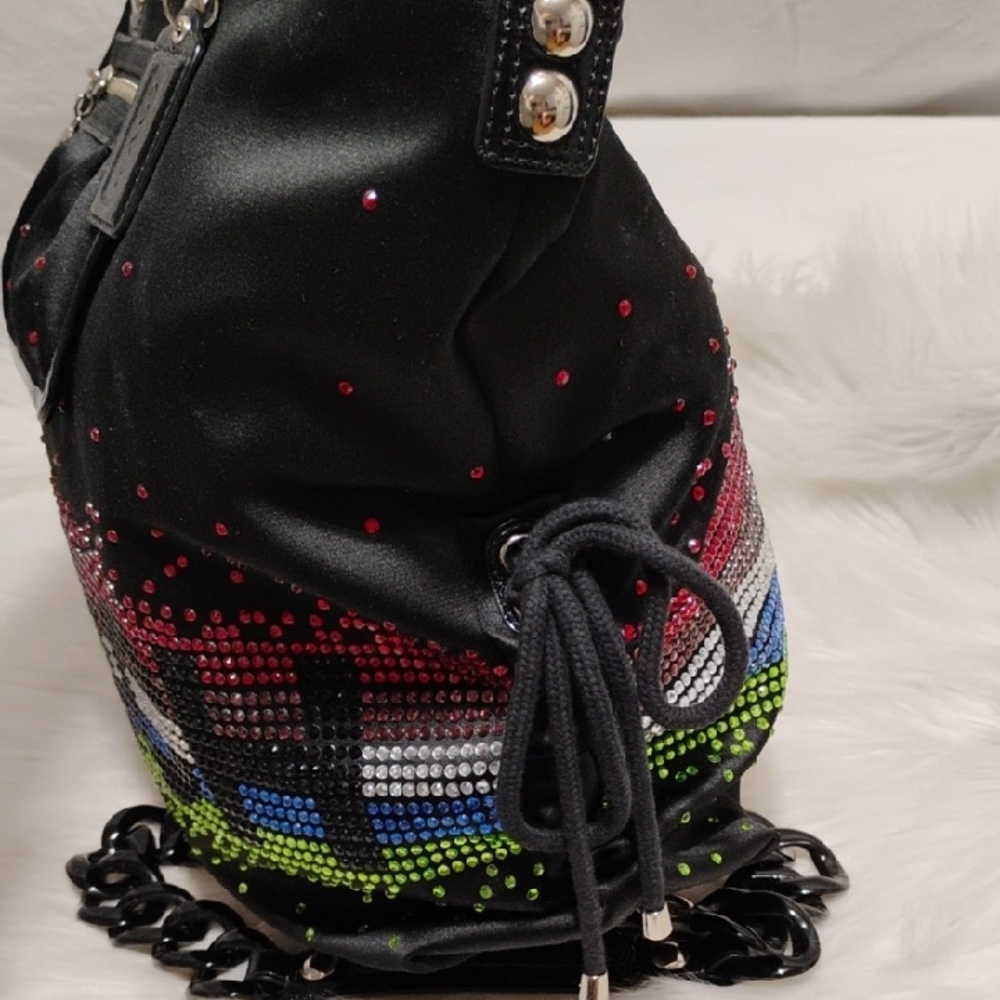 Auth Coach XL Black Multicolor Sequin Spotlight Tote W Strap & Hangtag - Picture 9 of 16